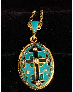 Turquoise Enamel with Black Cross Egg Pendant