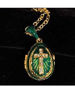 Green Enamel with Crystal Cross Egg Pendant