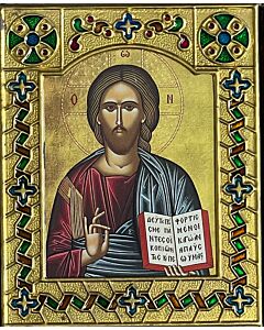 Metal-framed Icon of Christ with enamel