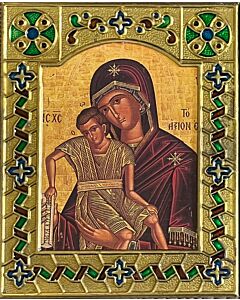 Metal-framed Icon of the Mother of God with enamel