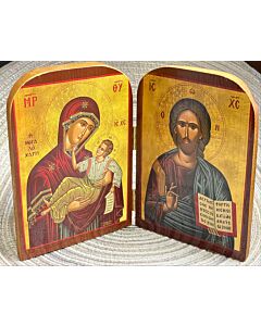 Wooden Diptych Icon of Christ and the Theotokos