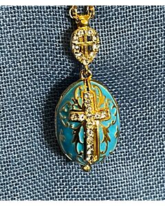 Triptych Pysanky Egg Pendant (light blue/turquoise)