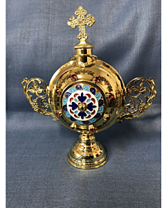 Myrrh Container, Gold Plated w/enameled center  dia 14cm